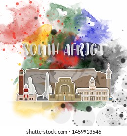 Silhouette Paper of South africa on the splash watercolor in color of Global Flag. Vector design template. use for business, banner, advertisment or education.