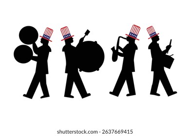 Silhouette Parade Band with Uncle Sam Hats – 4th of July Celebration