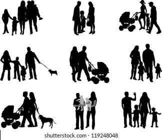 Silhouette of parents and children