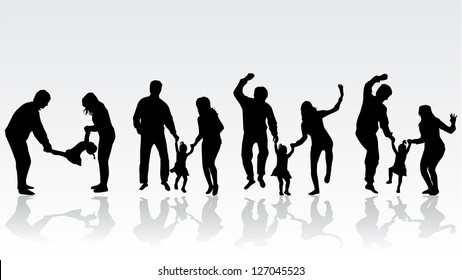 Silhouette of parents and children