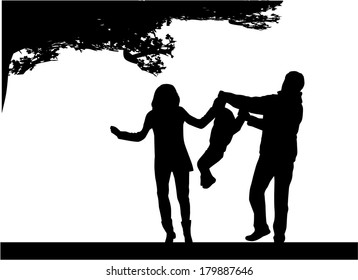 Silhouette of parents and children