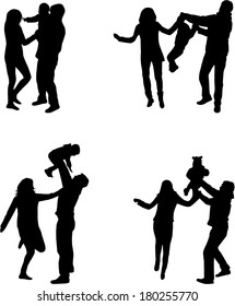 Silhouette of parents and children