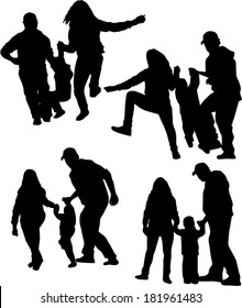 Silhouette of parents and children 