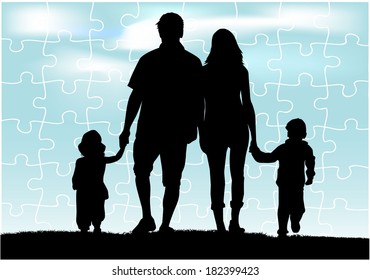 Silhouette of parents and children 