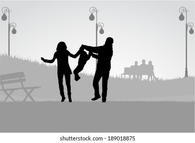 Silhouette of parents and children 