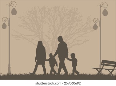 Silhouette of parents and children