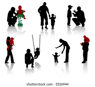 Silhouette of parents and children. Vector.