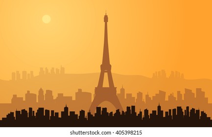 silhouette of paris city with brown backgrounds