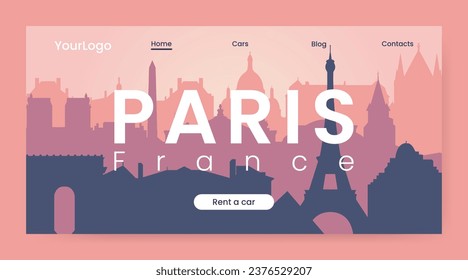 Silhouette of Paris France, landing page, vector illustration
