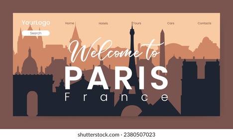Silhouette of Paris France, landing page, vector illustration