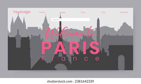Silhouette of Paris France, landing page, vector illustration