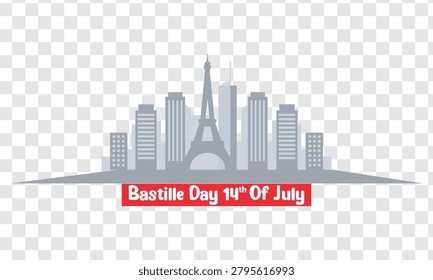 Silhouette of Paris skyline with Eiffel Tower and skyscrapers celebrating Bastille Day