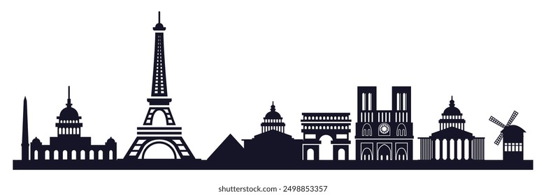 Silhouette Paris skyline. Travel Paris famous landmarks. Business and tourism concept for presentation, banner, web site