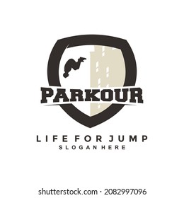 Silhouette Parkour logo vector illustration or emblem template