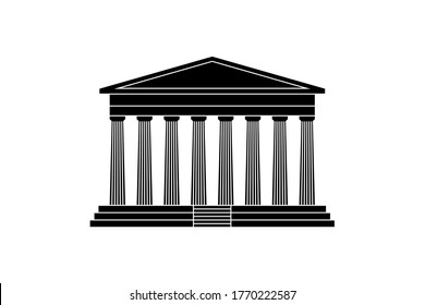 Silhouette of the Parthenon temple on the Acropolis in Athens. Classical Greek temple with colonnade black design isolated on white background. Vector illustration