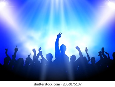 Silhouette of a party audience on a spotlight background