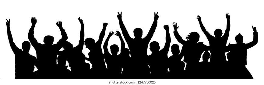 Silhouette party celebrating. Cheerful crowd people