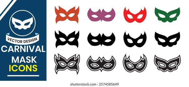 Silhouette of  party, celebration, carnival mask icon, vector set. Black eye mask, Face mask icon, vector illustration. Masquerade costume silhouette,  hidden face cover vector illustration.