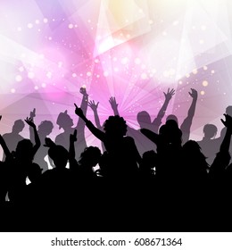 Silhouette Of A Party Crowd On A Disco Lights Background