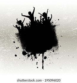 Silhouette of a party crowd on a grunge background 