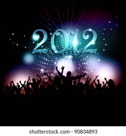 Silhouette of a party crowd on a New Years background