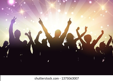 Silhouette Of A Party Crowd On A Spotlight Background