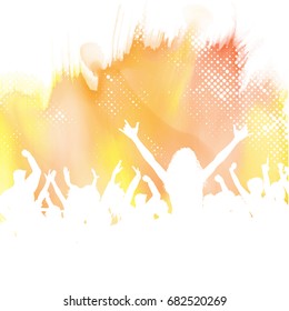 Silhouette of a party crowd on a watercolour background