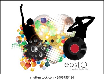 Silhouette of a party crowd - vector illustration