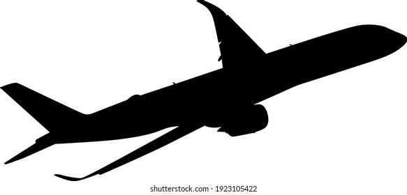 Silhouette passenger aircraft on a white background