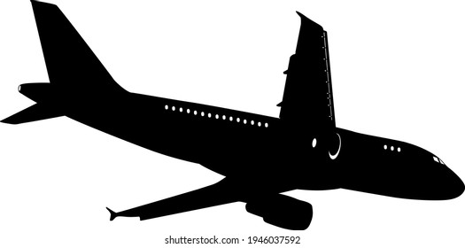 Silhouette passenger aircraft on a white background.