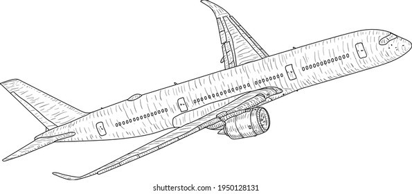 Silhouette passenger aircraft on a white background