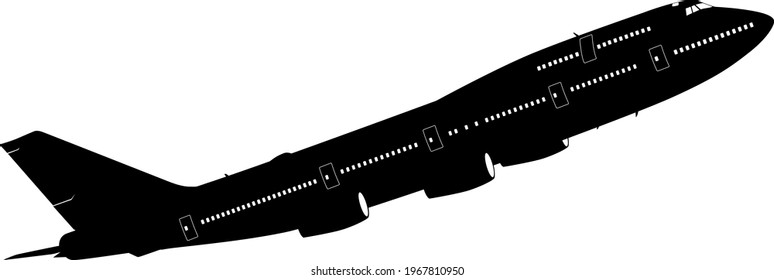 Silhouette passenger aircraft on a white background