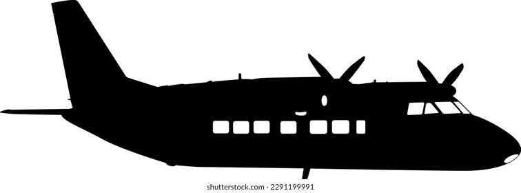 Silhouette passenger aircraft on a white background.