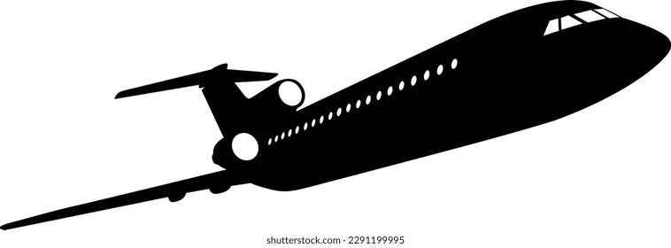 Silhouette passenger aircraft on a white background.