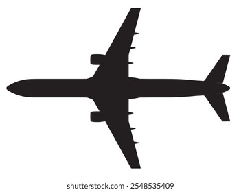 Silhouette of passenger airplane isolated on white background. Top view. Vector illustration