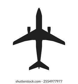 Silhouette of passenger airplane,airplane icon, isolated on white background. Top view. Vector illustration