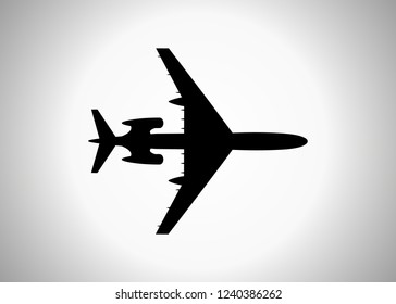 Silhouette of a passenger plane, icon. Vector illustration isolated light background.