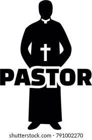 Silhouette of a pastor wearing priestly robes with job title