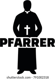 Silhouette of a pastor wearing priestly robes with german job title