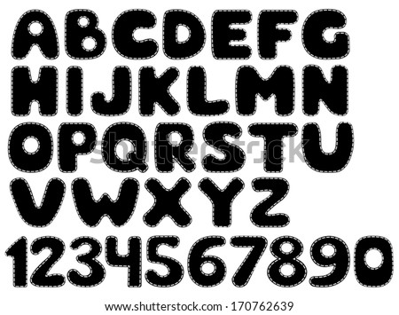 Silhouette patchwork alphabet. Vector illustration. Isolated on white.
