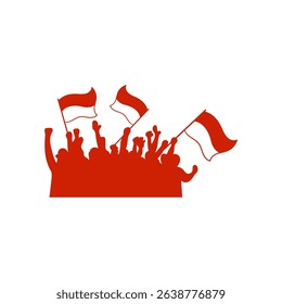 Silhouette of patriotic citizens waving indonesian flags, celebrating indonesian independence day