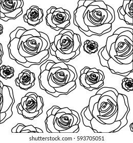 silhouette pattern bud roses floral design vector illustration