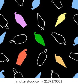 Silhouette pattern of multicolored ice cream, seamless pattern on a black background. Illustration of vector design.  vector illustration.