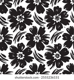  Silhouette Pattern of seamless wildflowers. Abstract botanical floral pattern in small abstract flowers, Black botany design.perfect for fabric,print design.