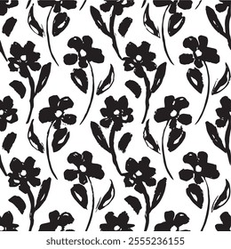  Silhouette Pattern of seamless wildflowers. Abstract botanical floral pattern in small abstract flowers, Black botany design.perfect for fabric,print design.