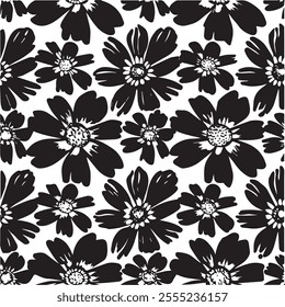  Silhouette Pattern of seamless wildflowers. Abstract botanical floral pattern in small abstract flowers, Black botany design.perfect for fabric,print design.