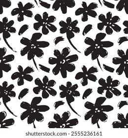  Silhouette Pattern of seamless wildflowers. Abstract botanical floral pattern in small abstract flowers, Black botany design.perfect for fabric,print design.