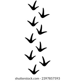 Silhouette pattern of walking chicken legs on white background. Chicken feet are black. Poultry foot logo vector illustration.