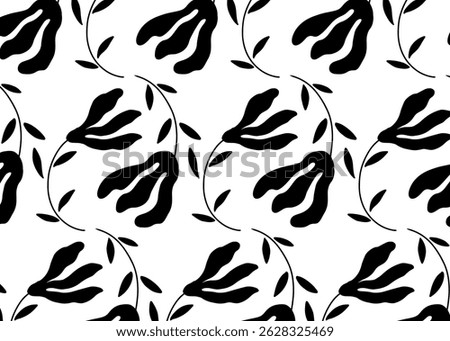 Silhouette pattern of ylang ylang flower with abstract leaves hand drawn, minimalist design, background, editable, easy to apply, design vector