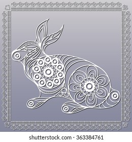Silhouette of a patterned rabbit (lapin, bunny, coney, hare) in floral style. Suitable for invitation, flyer, sticker, poster, banner, card,label, cover, web. Vector illustration.
